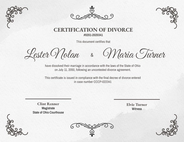 Free Uncontested Divorce Certificate Template to Edit Online