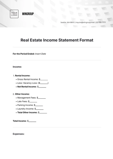 Free Real Estate Income Statement Format Template to Edit Online