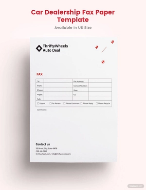 Car Dealership Fax Paper Template