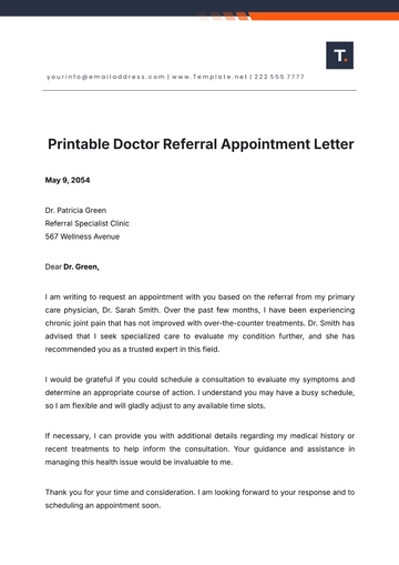 Free Printable Doctor Referral Appointment Letter Template to Edit Online