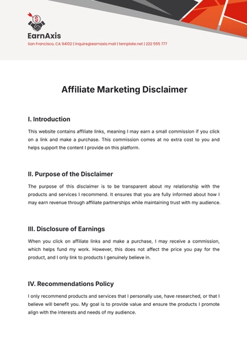 Free Affiliate Marketing Disclaimer Template to Edit Online