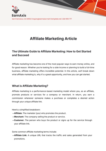 Free Affiliate Marketing Article Template to Edit Online