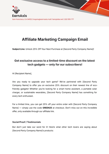 Free Affiliate Marketing Campaign Email Template to Edit Online