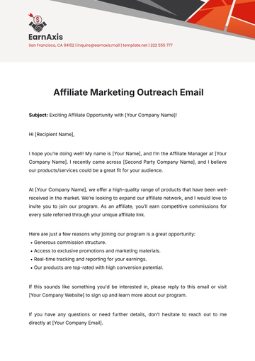 Free Affiliate Marketing Outreach Email Template to Edit Online
