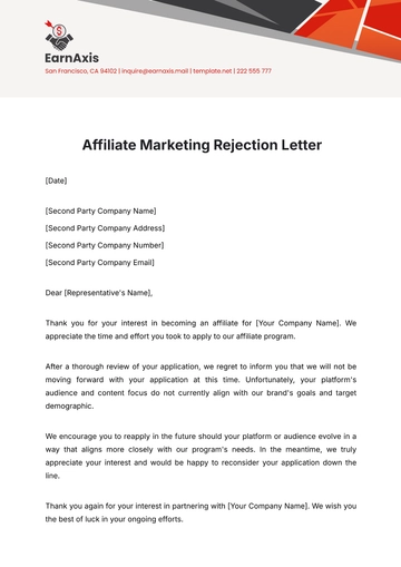 Free Affiliate Marketing Rejection Letter Template to Edit Online