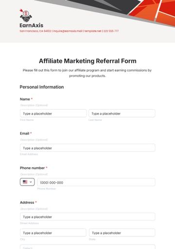 Free Affiliate Marketing Referral Form Template to Edit Online