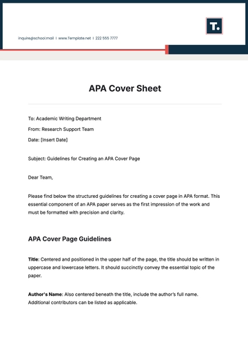 Free APA Cover Sheet Template to Edit Online