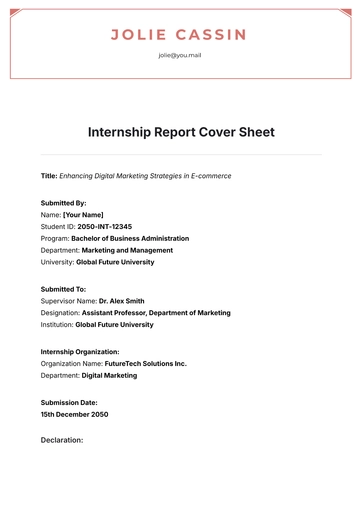 Free Internship Report Cover Sheet Template to Edit Online