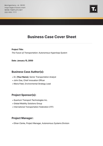 Free Business Case Cover Sheet Template to Edit Online