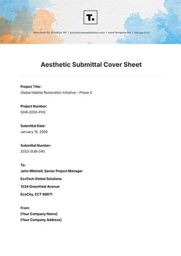Free Aesthetic Submittal Cover Sheet Template to Edit Online