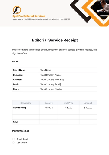 Free Editorial Service Receipt Template to Edit Online
