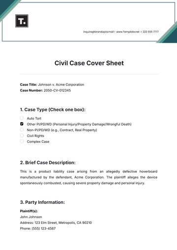 Free Civil Case Cover Sheet Template to Edit Online