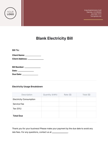 Free Blank Electricity Bill Template to Edit Online