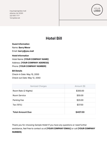 Free Hotel Bill Template to Edit Online
