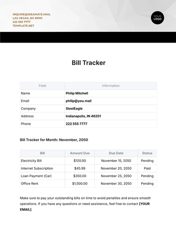 Free Bill Tracker Template to Edit Online