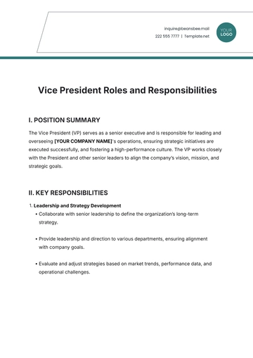 Free Vice President Roles and Responsibilities Template to Edit Online
