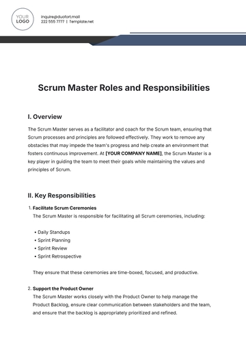 Free Scrum Master Roles and Responsibilities to Edit Online