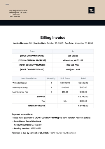 Free Billing Invoice Template to Edit Online