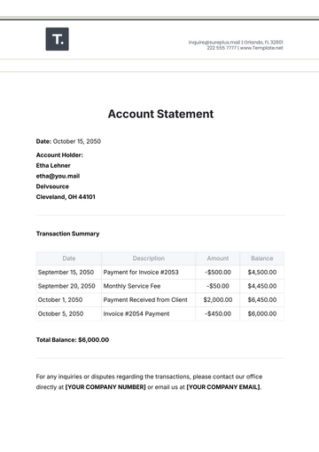 Free Account Statement Template to Edit Online