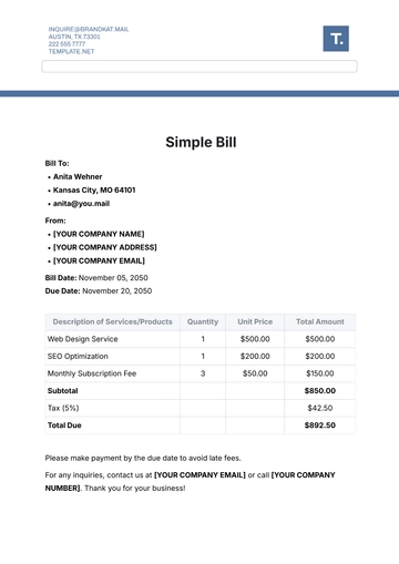Free Simple Bill Template to Edit Online