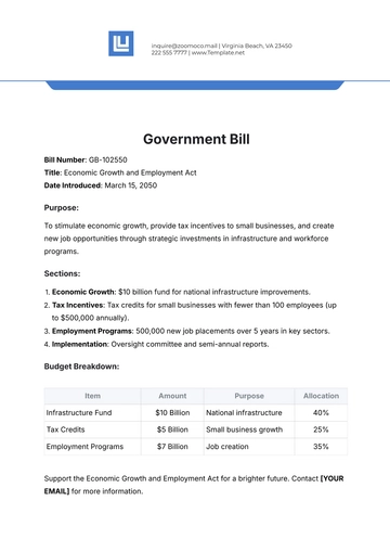 Free Government Bill Template to Edit Online