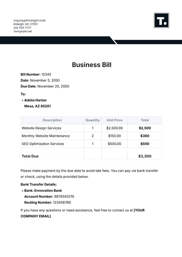 Free Business Bill Template to Edit Online