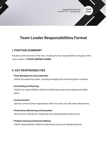 Free Team Leader Responsibilities Format Template to Edit Online