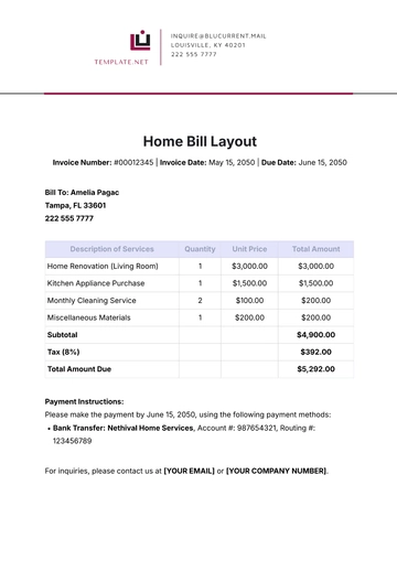 Free Home Bill Layout Template to Edit Online
