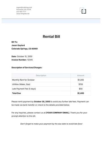 Free Rental Bill Template to Edit Online
