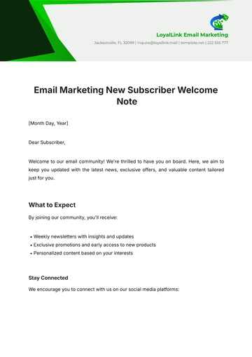 Free Email Marketing New Subscriber Welcome Note Template to Edit Online