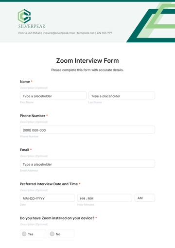 Free Zoom Interview Form Template to Edit Online