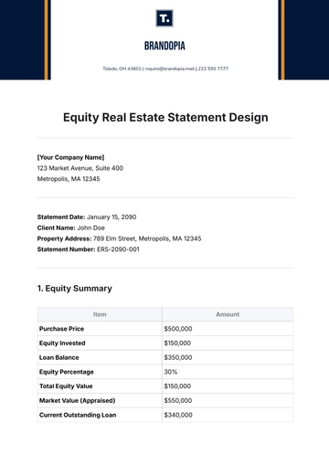 Free Equity Real Estate Statement Design Template to Edit Online