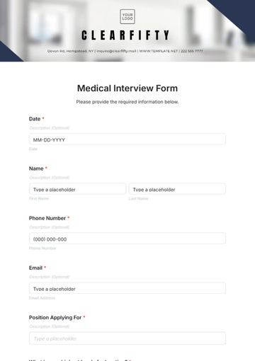 Free Medical Interview Form Template to Edit Online