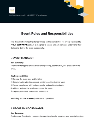 Free Event Roles and Responsibilities Template to Edit Online