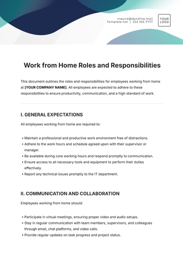 Free Work from Home Roles and Responsibilities Template to Edit Online