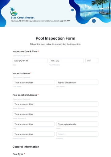 Free Pool Inspection Form Template to Edit Online