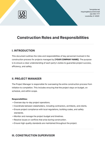 Free Construction Roles and Responsibilities Template to Edit Online