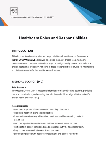Free Healthcare Roles and Responsibilities Template to Edit Online