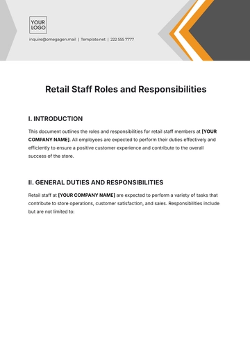Free Retail Staff Roles and Responsibilities Template to Edit Online