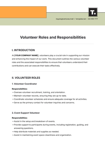 Free Volunteer Roles and Responsibilities Template to Edit Online