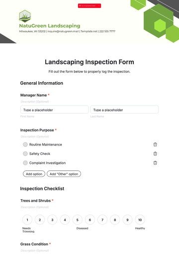 Free Landscaping Inspection Form Template to Edit Online