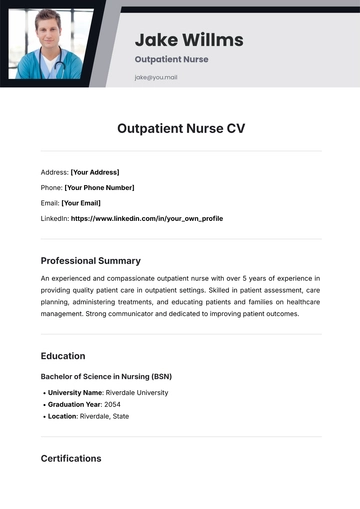 Free Outpatient Nurse CV Template to Edit Online