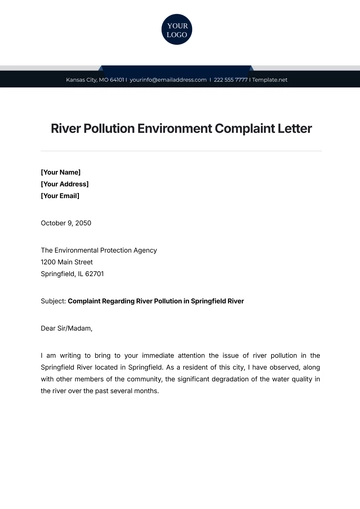Free River Pollution Environment Complaint Letter Template to Edit Online