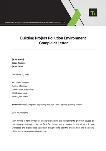 Free Building Project Pollution Environment Complaint Letter Template to Edit Online