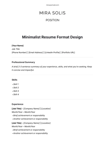 Free Minimalist Resume Format Design Template to Edit Online