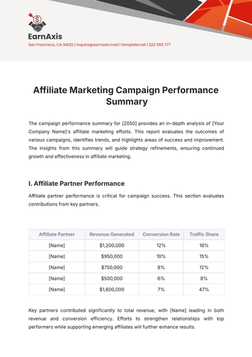 Free Affiliate Marketing Campaign Performance Summary Template to Edit Online