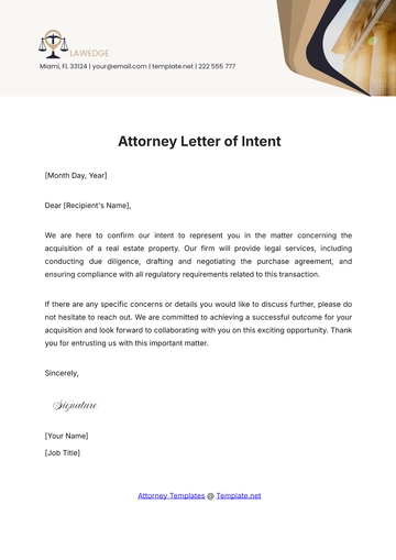 Free Attorney Letter of Intent Template to Edit Online