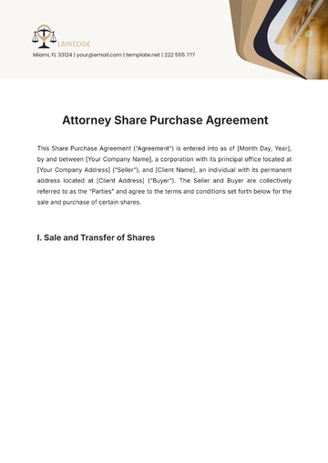 Free Attorney Share Purchase Agreement Template to Edit Online