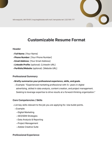 Free Customizable Resume Format Template to Edit Online