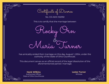 Free Creative Divorce Certificate Template to Edit Online
